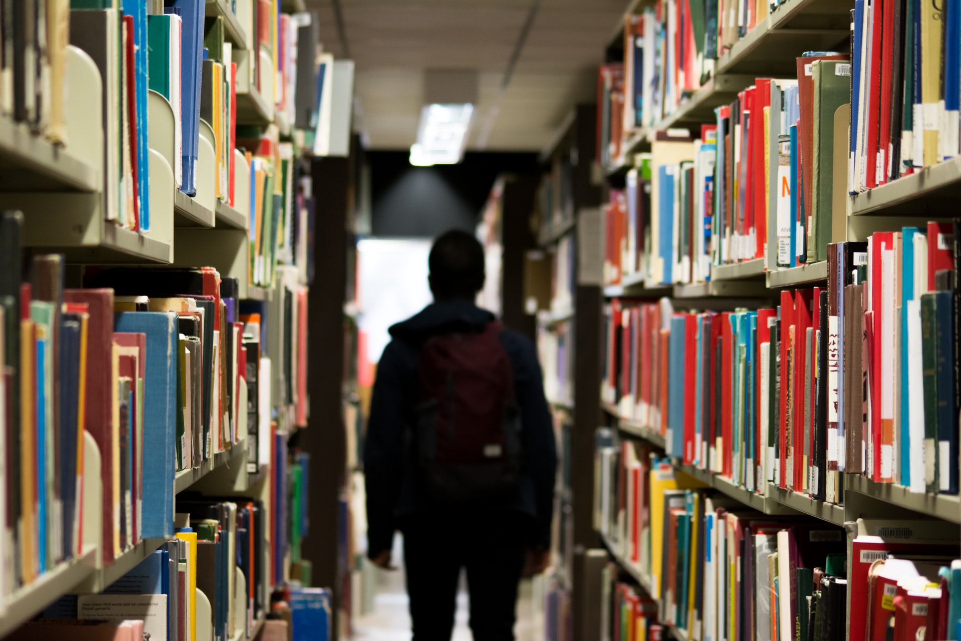Schüler zwischen Buchreihen